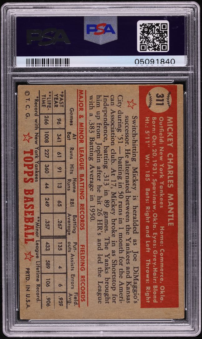 1952 Topps Mickey Mantle #311 PSA 5 EX