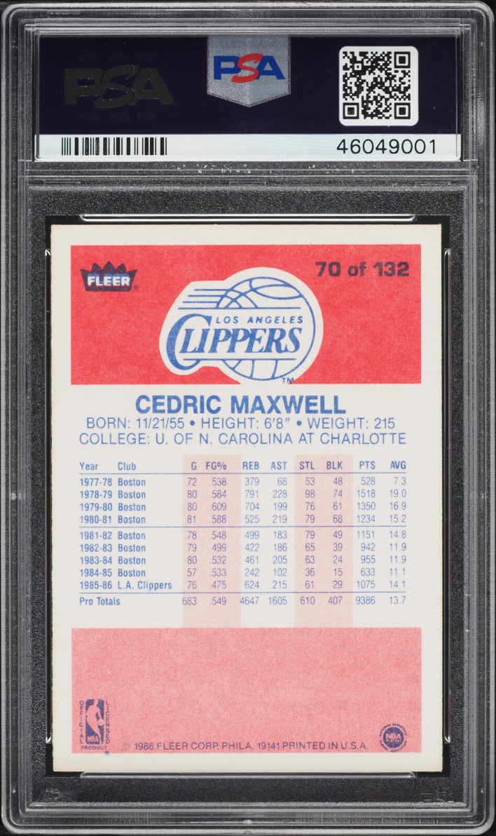 1986 Fleer Basketball Cedric Maxwell #70 PSA 9 MINT
