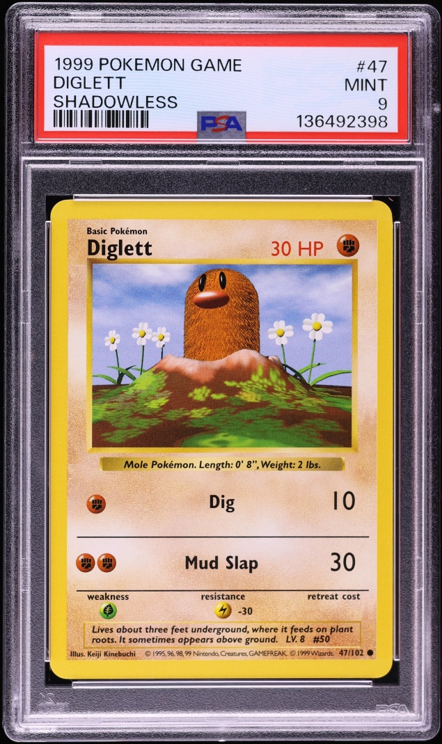 1999 Pokemon Base Set Shadowless Diglett #47 PSA 9 MINT