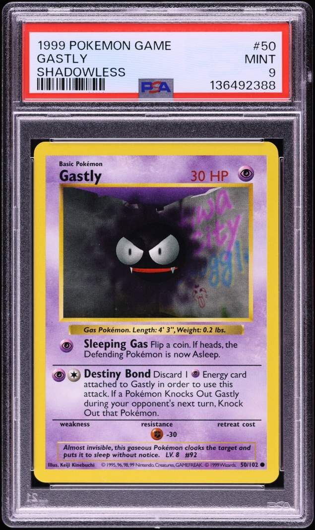 1999 Pokemon Base Set Shadowless Gastly #50 PSA 9 MINT