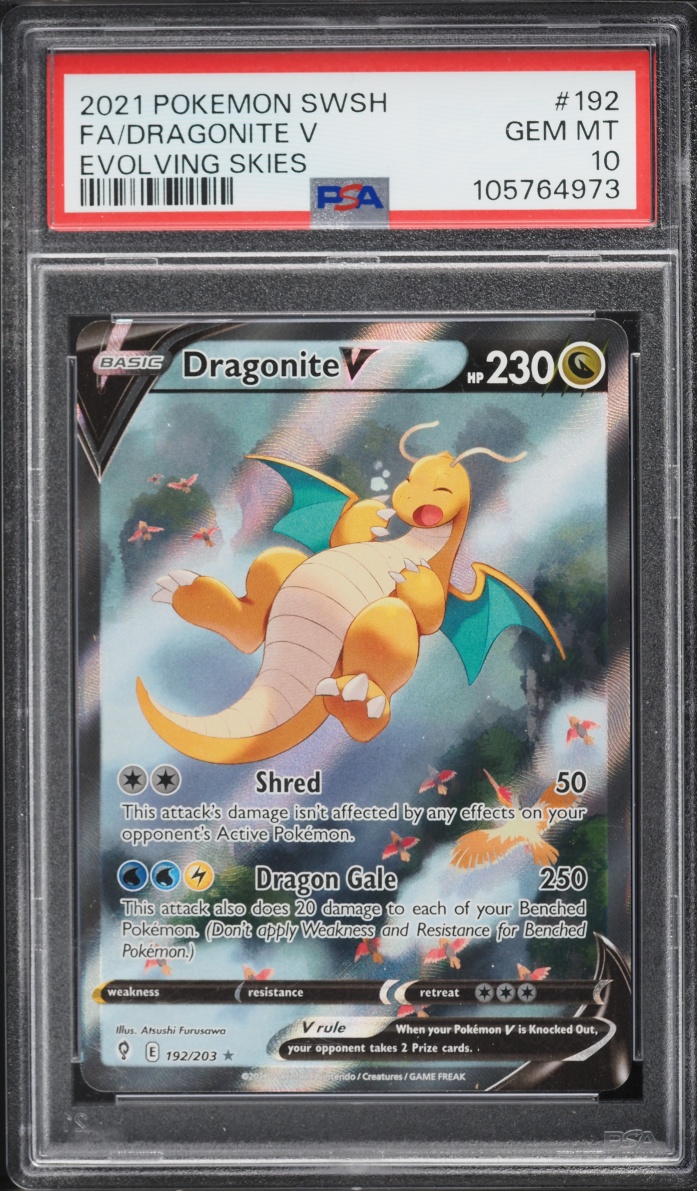 2021 Pokemon Sword & Shield Evolving Skies Alt Art Dragonite V #192 PSA 10 GEM MINT