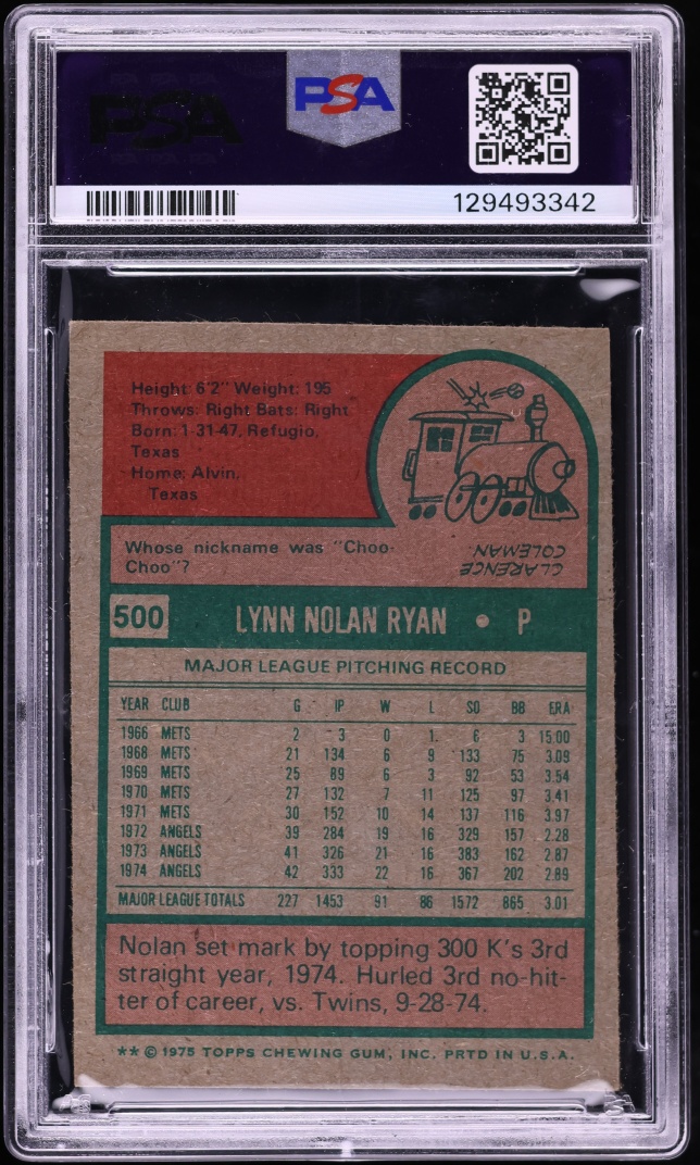 1975 Topps Nolan Ryan #500 PSA 3 VG
