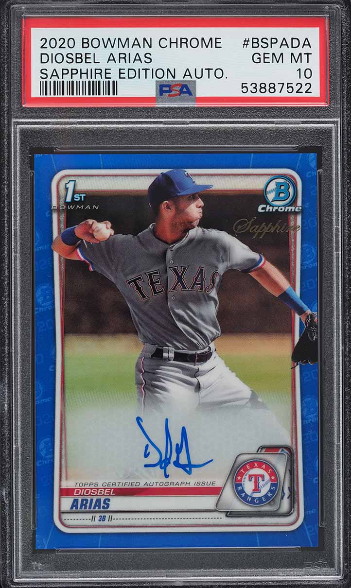 2020 Bowman Chrome Sapphire Diosbel Arias PROSPECT AUTO #BSPADA PSA 10 GEM MINT