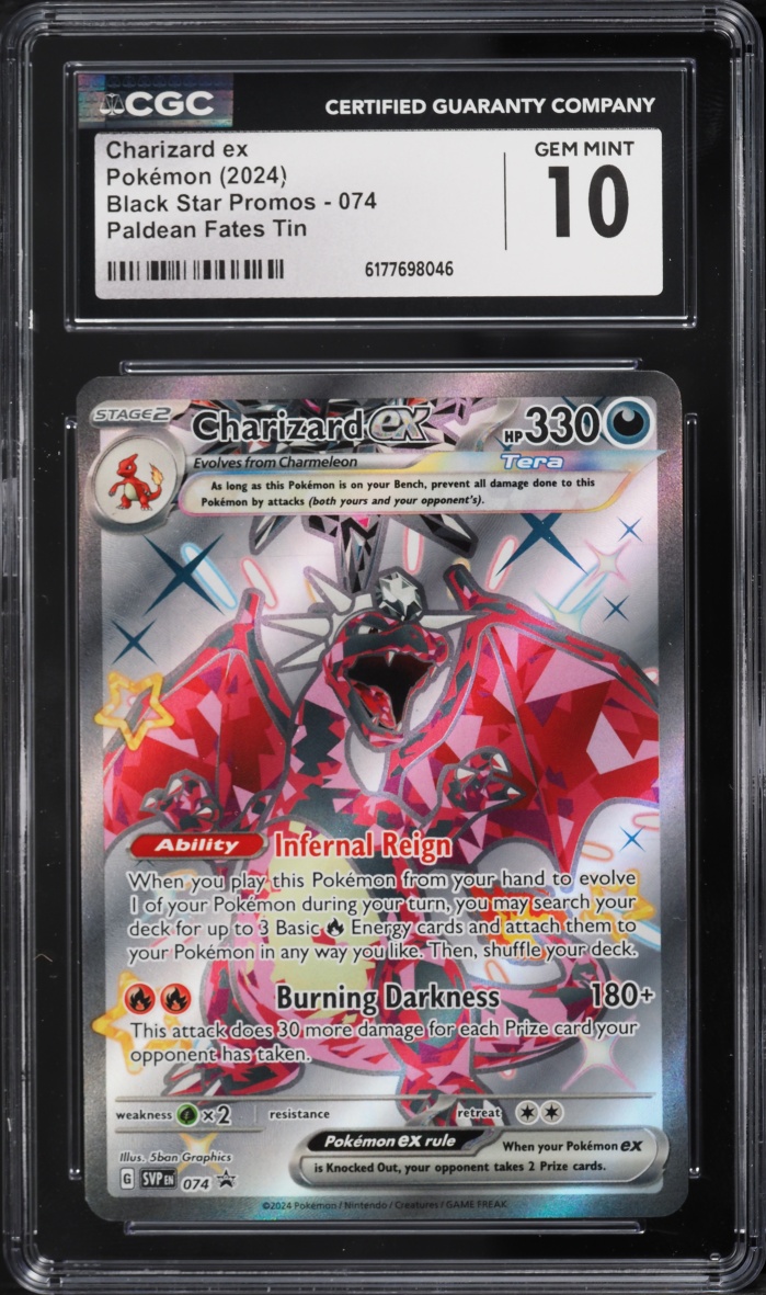 2024 Pokemon Scarlet & Violet Promo Paldean Fates Tin Full Art Charizard EX #74 CGC 10 GEM MINT