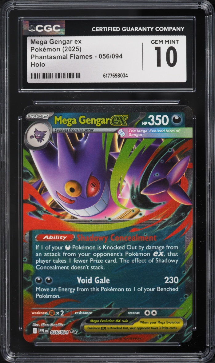 2025 Pokemon Mega Evolution Phantasmal Flames Holo Mega Gengar Ex #56 CGC 10 GEM MINT