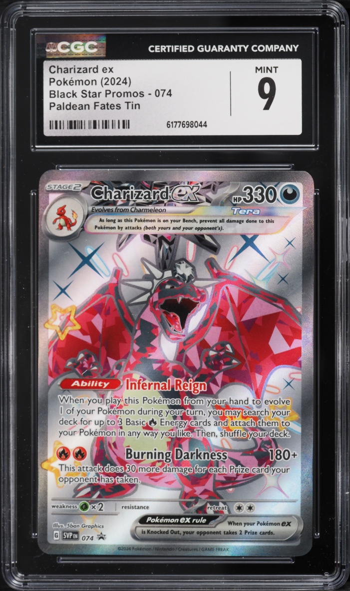 2024 Pokemon Scarlet & Violet Promo Paldean Fates Tin Full Art Charizard EX #74 CGC 9 MINT