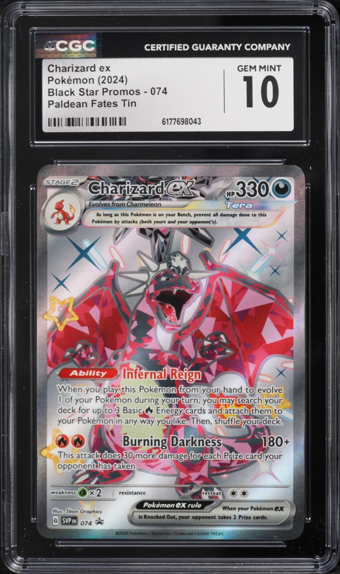 2024 Pokemon Scarlet & Violet Promo Paldean Fates Tin Full Art Charizard EX #74 CGC 10 GEM MINT