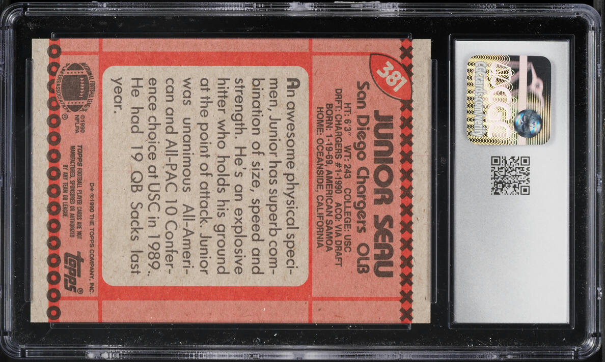 1990 Topps Football Junior Seau ROOKIE #381 CGC 9.5 MINT+