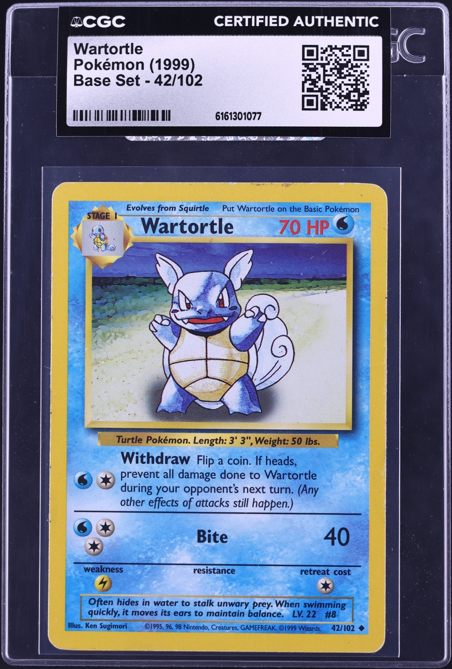 1999 Pokemon Base Set Wartortle #42 CGC AUTH