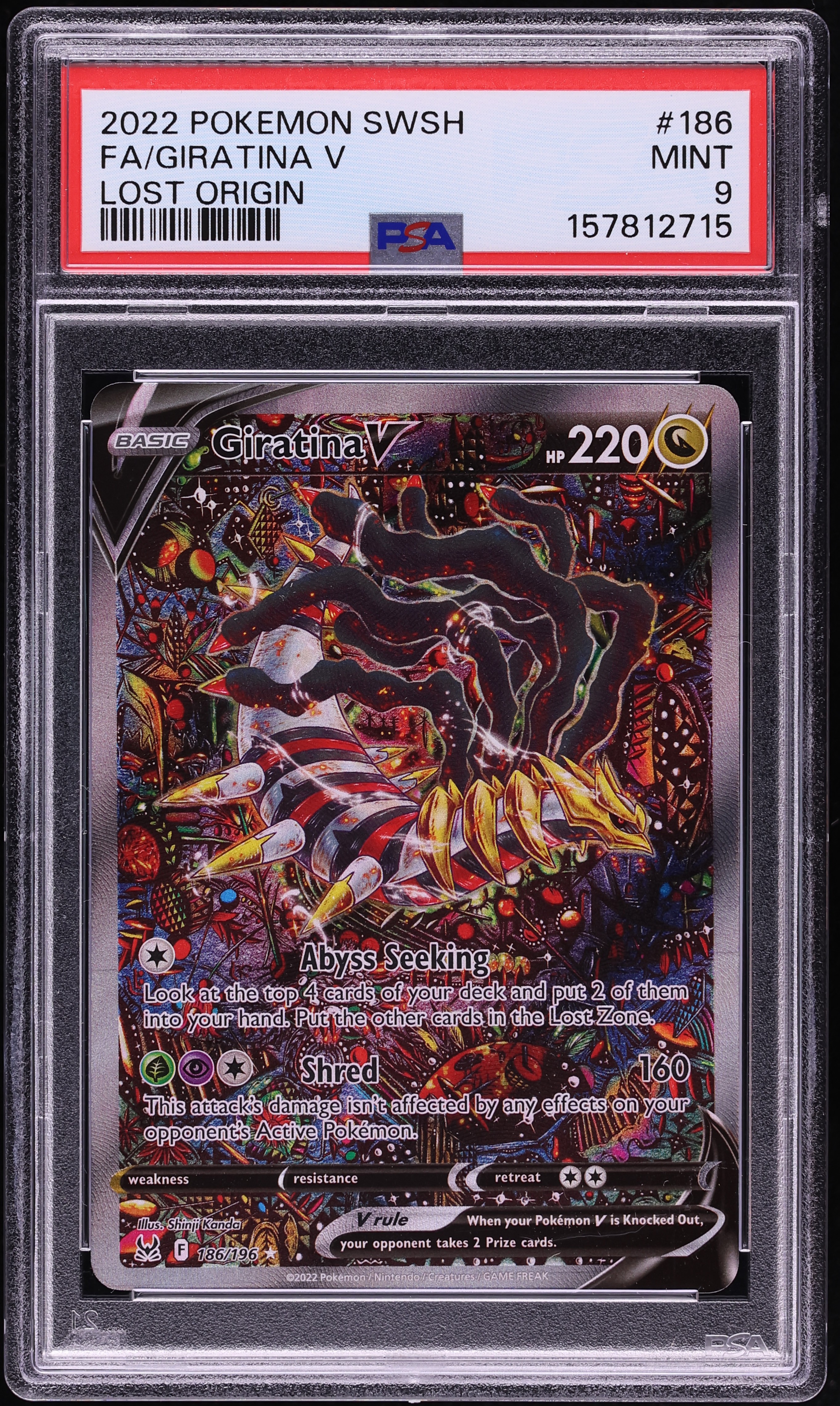 2022 Pokemon Sword & Shield Lost Origin Full Art Giratina V #186 PSA 9 MINT