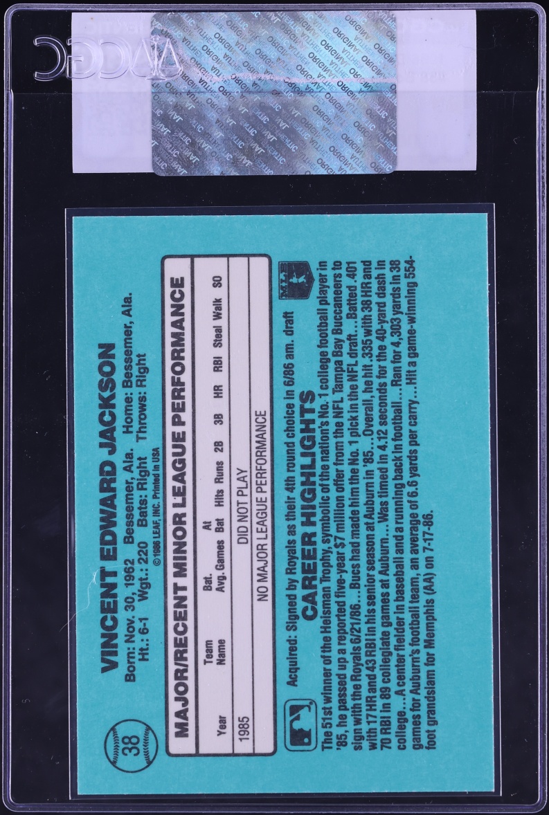 1986 Donruss The Rookies Bo Jackson ROOKIE #38 CGC AUTH