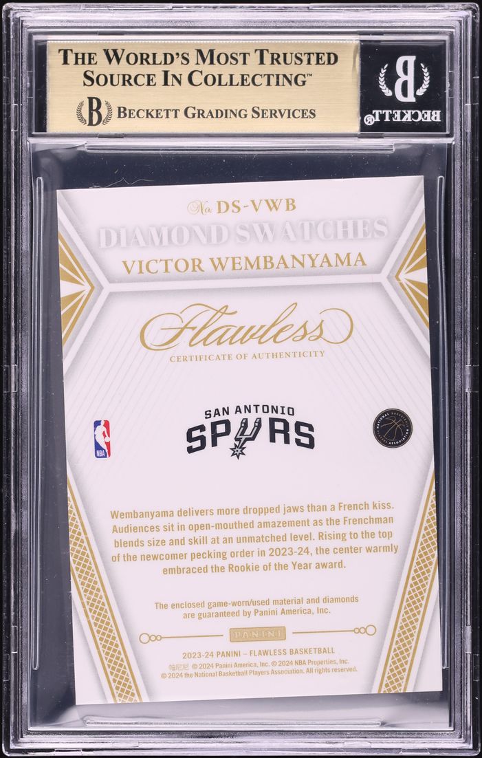 2023 Panini Flawless Diamond Gems Victor Wembanyama ROOKIE PATCH /3 #DS-VWB BGS 9.5 GEM MINT