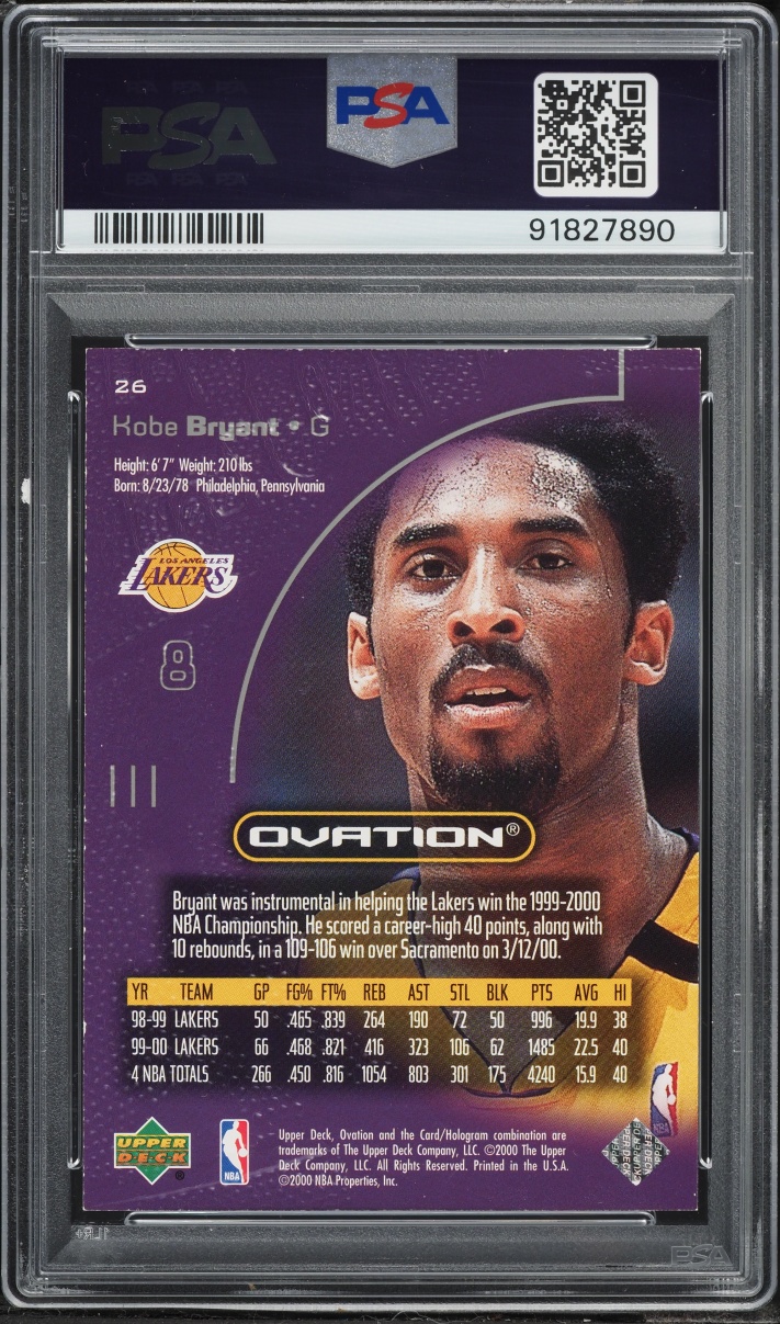 2000 Upper Deck Standing Ovation Kobe Bryant /50 #26 PSA 7 NRMT