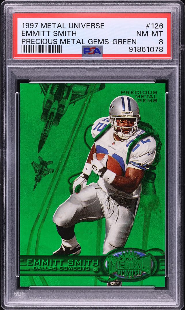 1997 Metal Universe Precious Metal Gems PMG Green Emmitt Smith 1/15 PSA 8 NM-MT