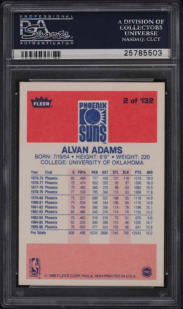 1986 Fleer Basketball Alvan Adams #2 PSA 9 MINT