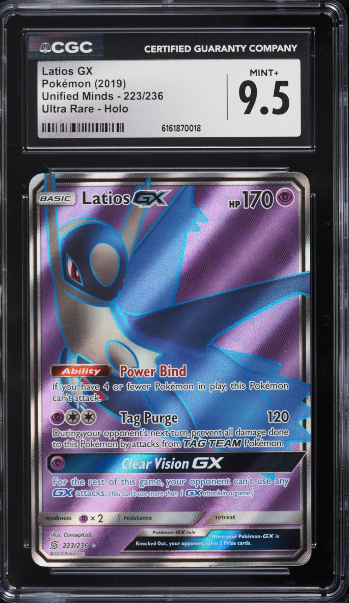 2019 Pokemon Sun & Moon Unified Minds Full Art Holo Latios GX #223 CGC 9.5 MINT+