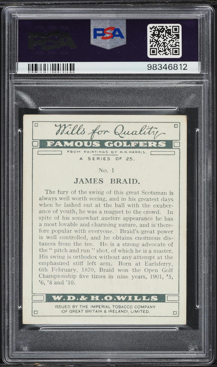 1930 WD & HO Wills Famous Golfers James Braid PSA 4 VGEX