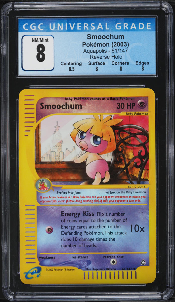2003 Pokemon Aquapolis Reverse Holo Smoochum #61 CGC 8 NM-MT