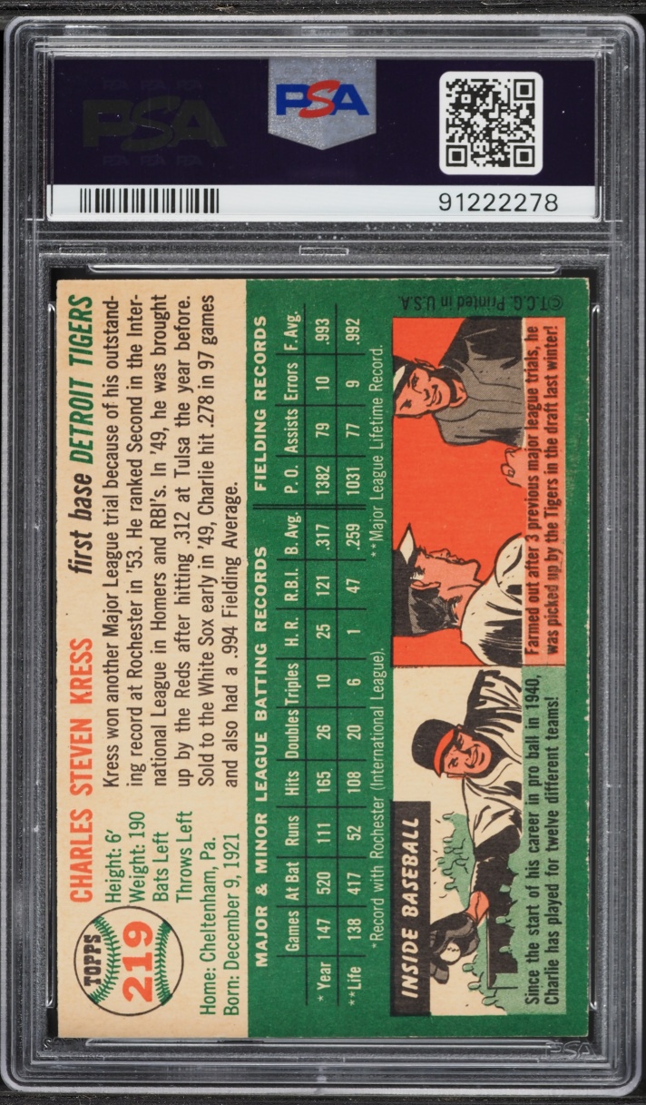 1954 Topps Charlie Kress #219 PSA 7 NRMT