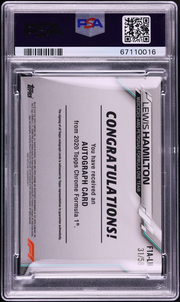 2020 Topps Chrome Formula 1 F1 Lewis Hamilton AUTO DNA 10 /58 PSA 8 NM-MT