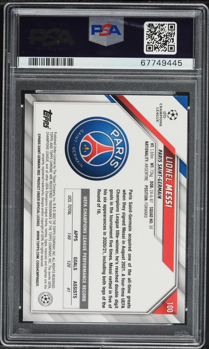 2021 Topps Chrome UEFA Champions League Lionel Messi #100 PSA 10 GEM MINT
