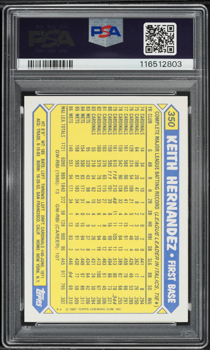 1987 Topps Tiffany Keith Hernandez #350 PSA 10 GEM MINT