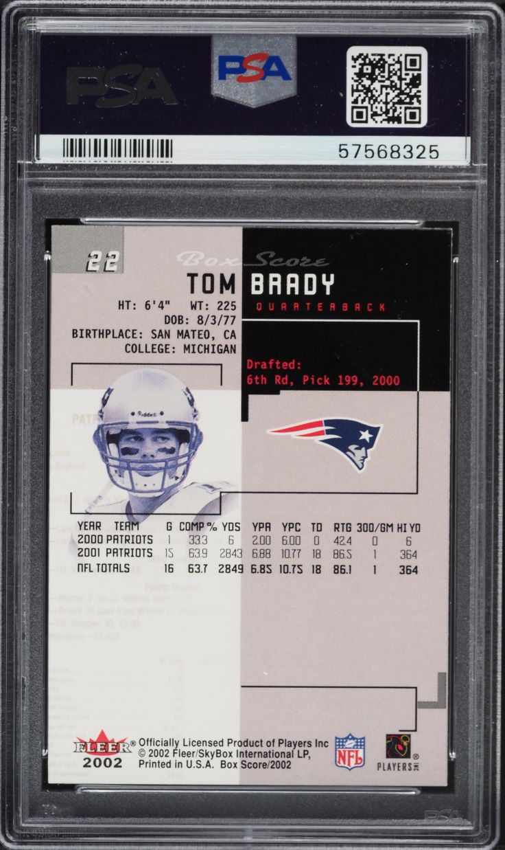 2002 Fleer Box Score Tom Brady #22 PSA 10 GEM MINT