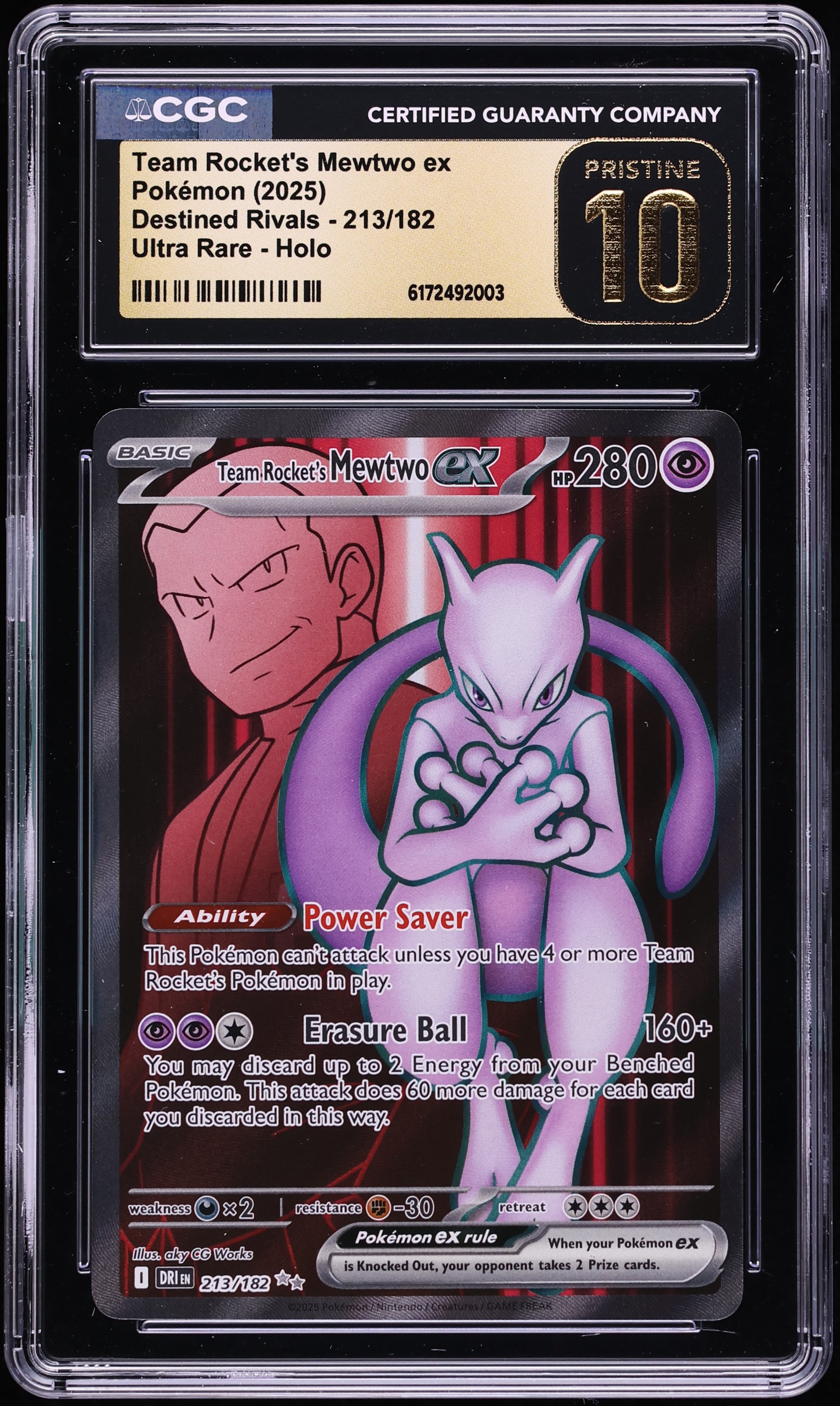 2025 Pokemon SV Destined Rivals Full Art Team Rocket's Mewtwo ex #213 CGC 10 PRISTINE
