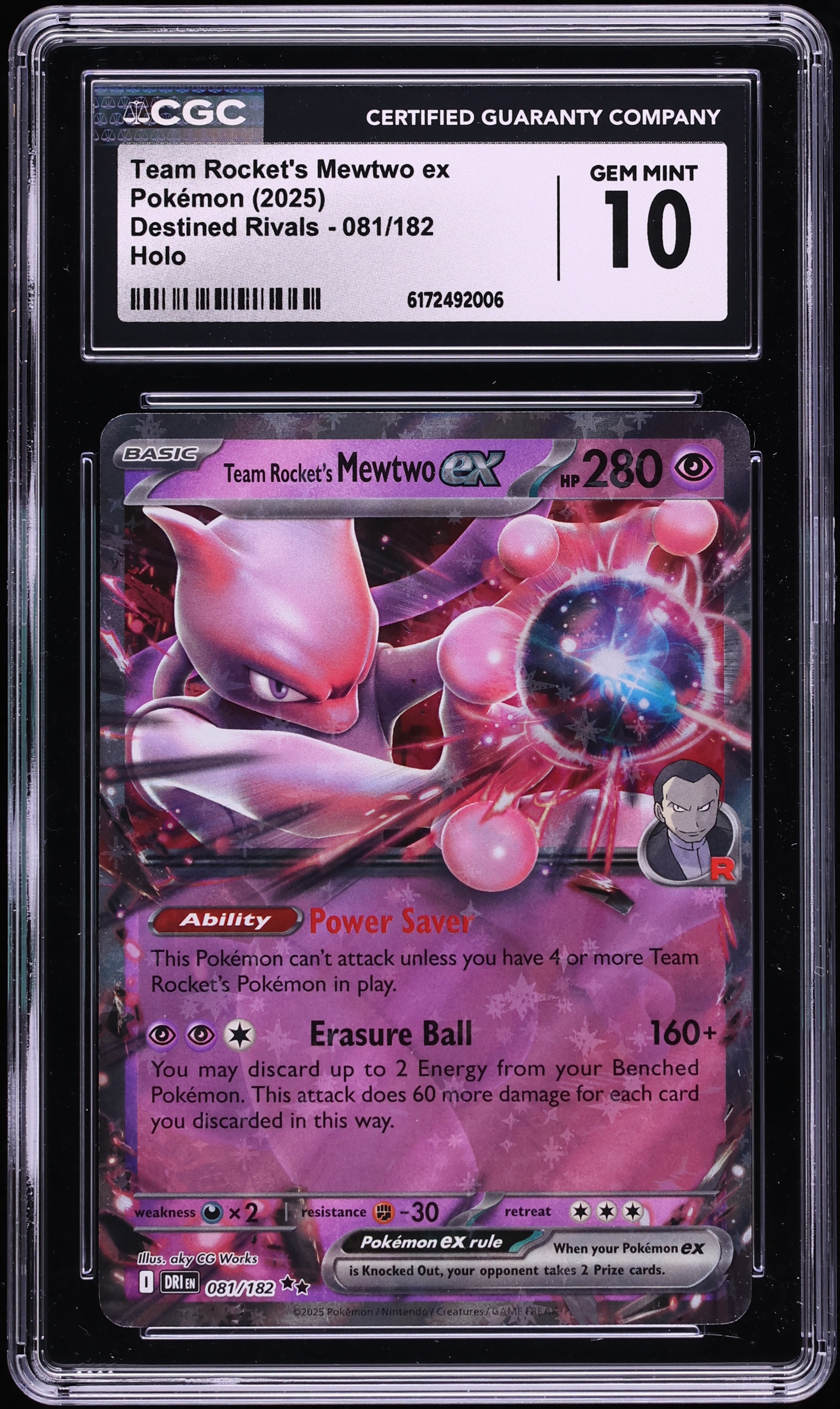 2025 Pokemon Scarlet & Violet Destined Rivals Holo Team Rocket's Mewtwo ex #81 CGC 10 GEM MINT