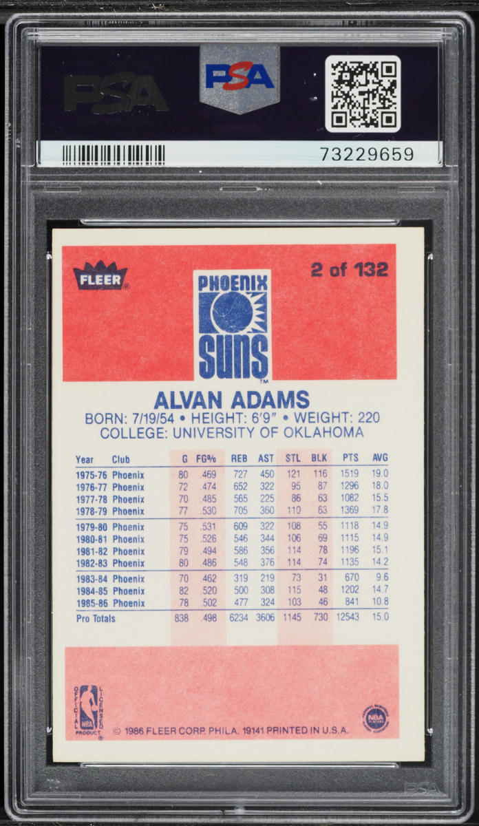 1986 Fleer Basketball Alvan Adams #2 PSA 6 EXMT