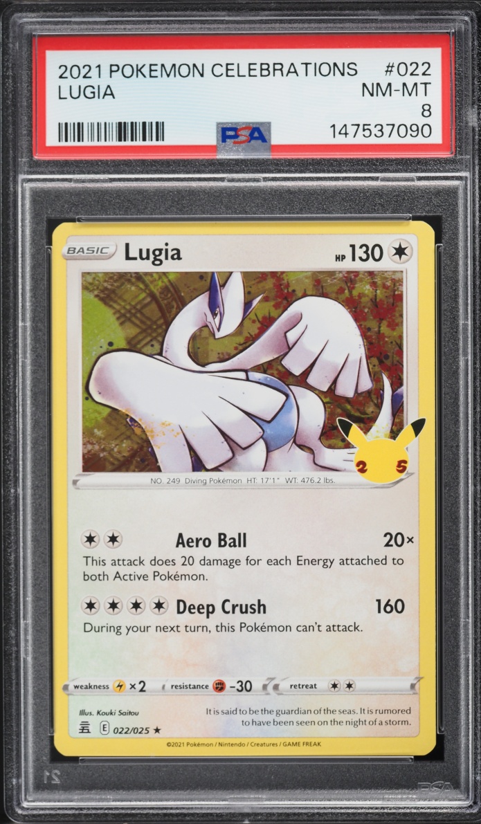 2021 Pokemon Sword & Shield Celebrations Holo Lugia #22 PSA 8 NM-MT