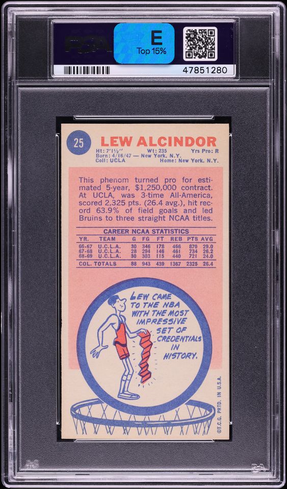 1969 Topps Basketball Lew Alcindor ROOKIE #25 PSA 5 EX