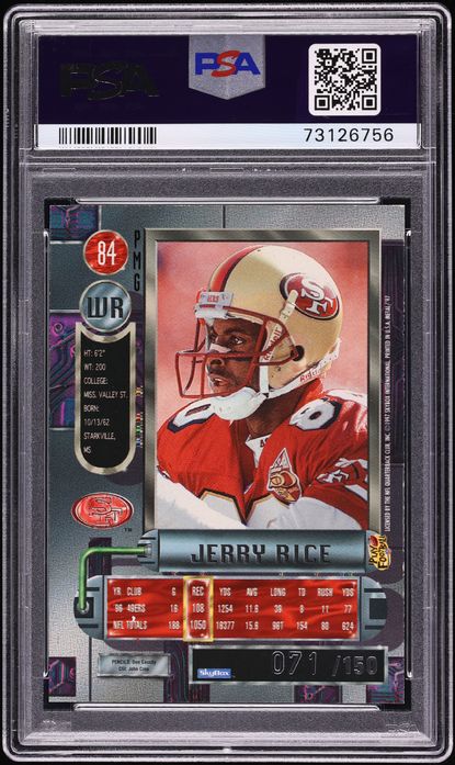 1997 Metal Universe Precious Metal Gems PMG Red Jerry Rice /150 #84 PSA 7 NRMT