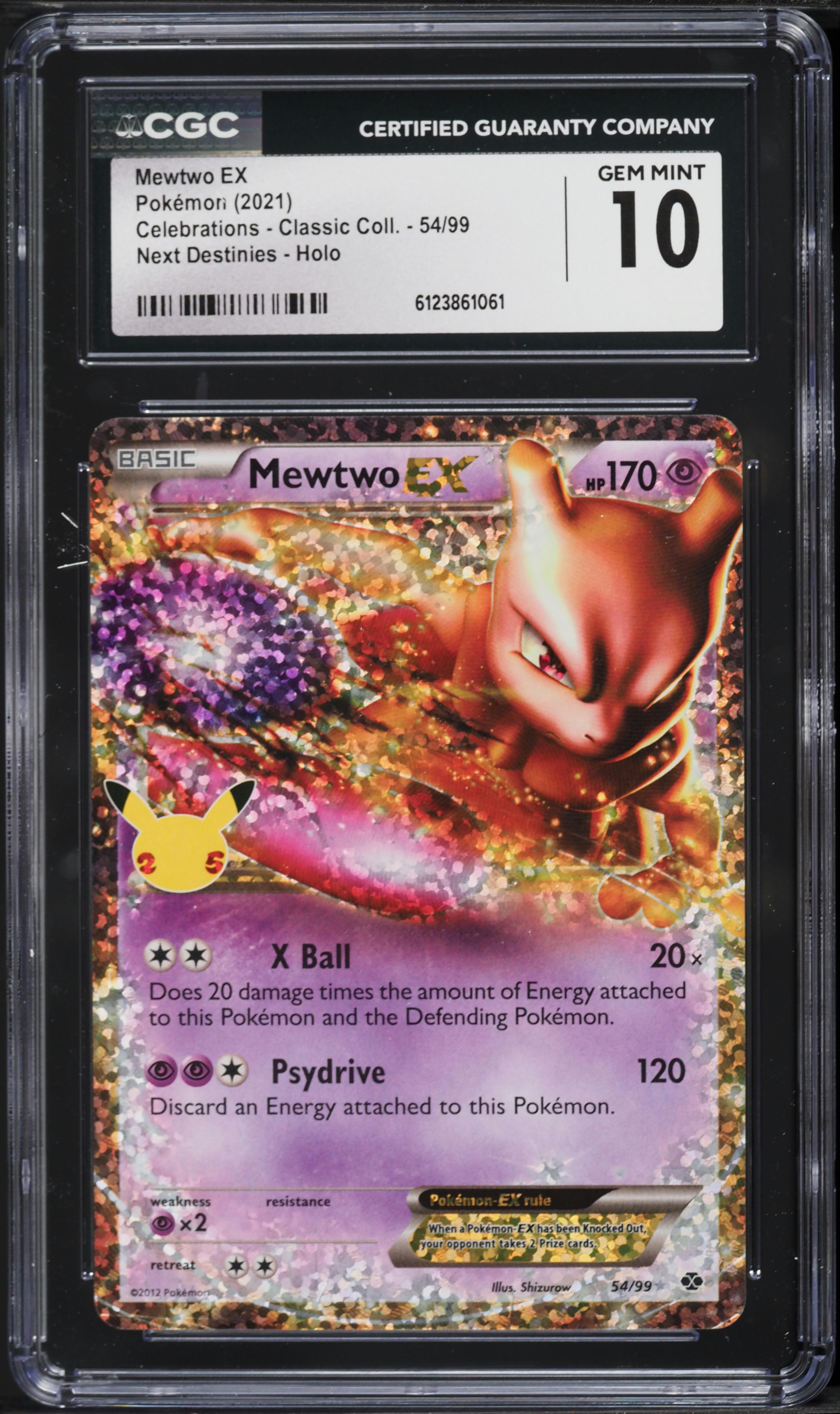 2021 Pokemon Sword & Shield Celebrations Classic Collection Holo Mewtwo EX #54 CGC 10 GEM MINT