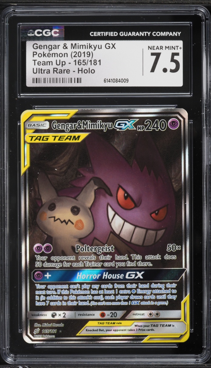 2019 Pokemon Sun & Moon Team Up Full Art Gengar & Mimikyu GX #165 CGC 7.5 NRMT+