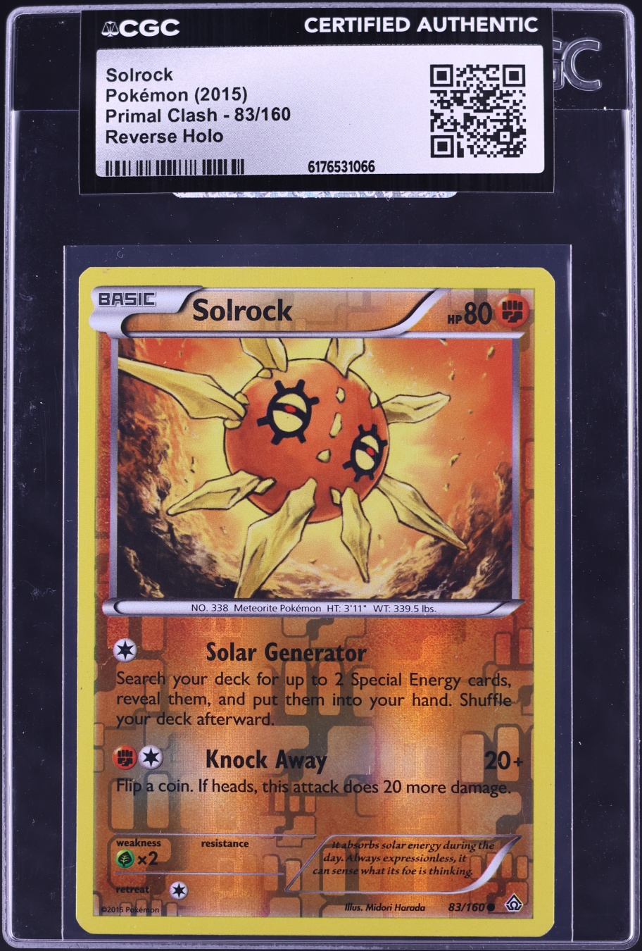 2015 Pokemon XY Primal Clash Reverse Holo Solrock #83 CGC AUTH