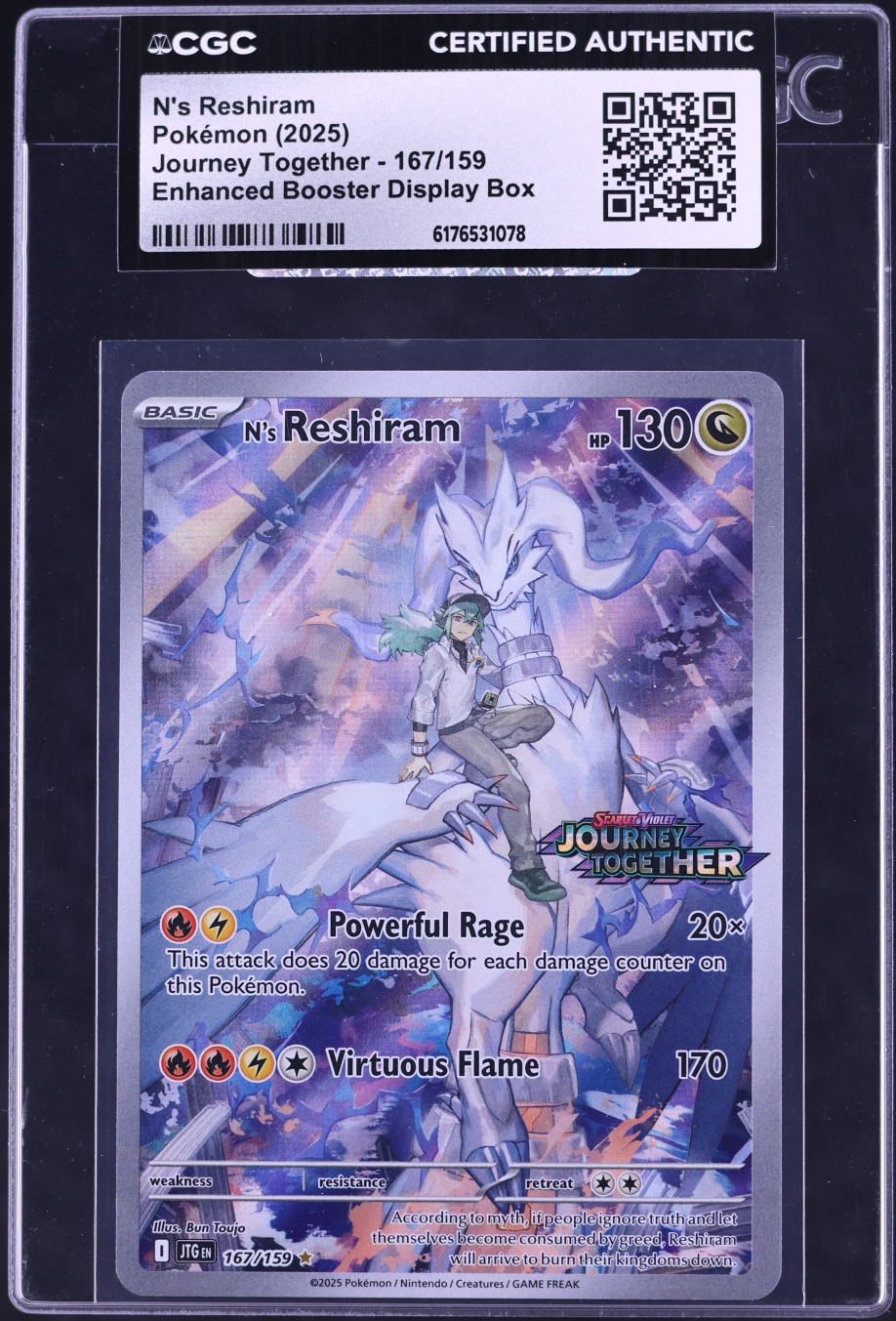 2025 Pokemon Scarlet & Violet Journey Together Enhanced Booster IR N's Reshiram #167 CGC AUTH