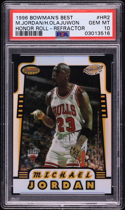 1996 Bowman's Best Honor Roll Refractor Michael Jordan & Hakeem Olajuwon #HR2 PSA 10 GEM MINT