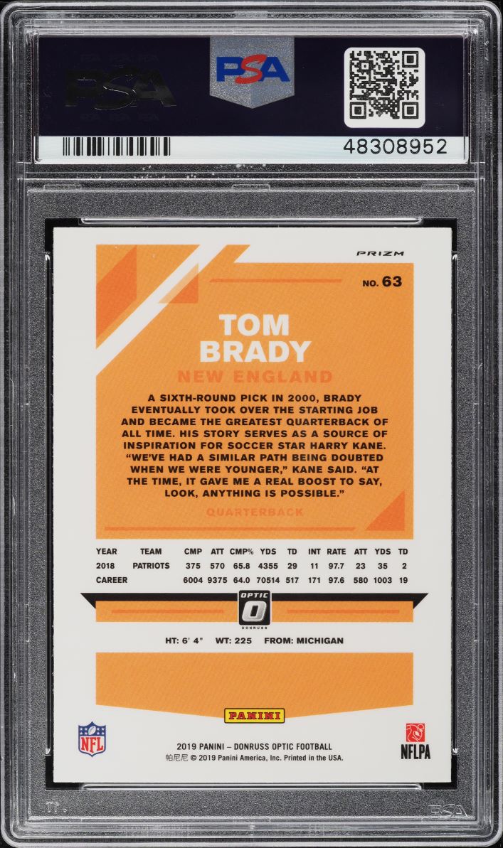 2019 Donruss Optic Holo Tom Brady #63 PSA 10 GEM MINT