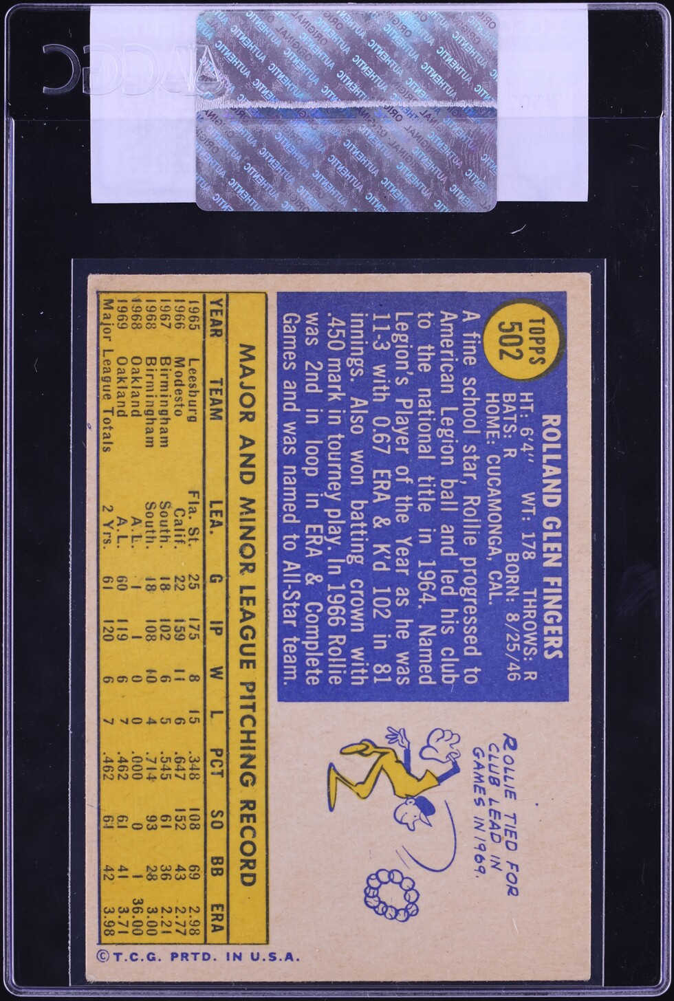 1970 Topps Rollie Fingers #502 CGC AUTH