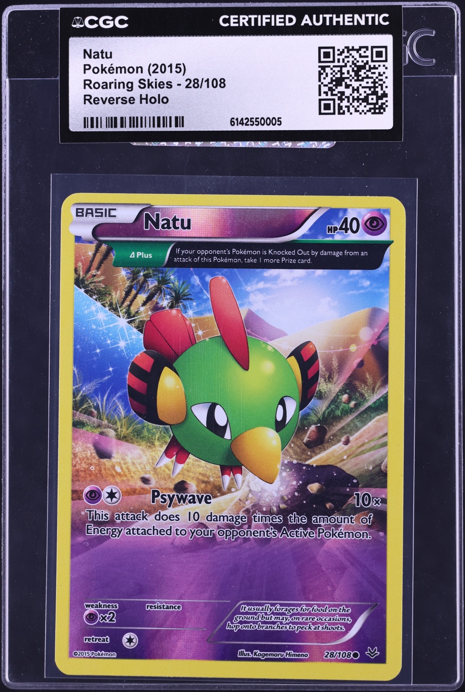 2015 Pokemon XY Roaring Skies Reverse Holo Natu #28 CGC AUTH