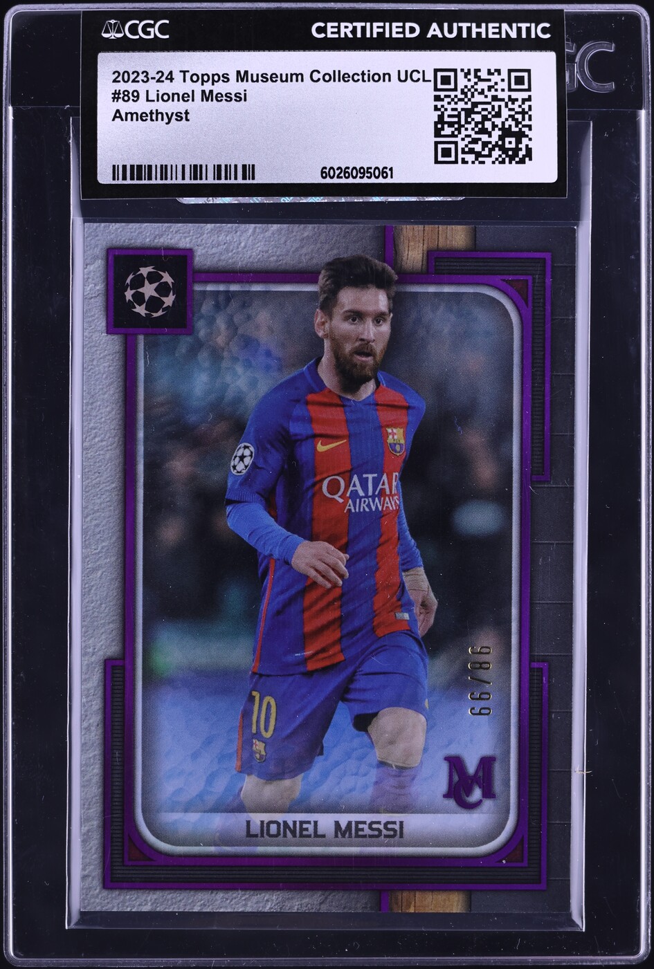 2023 Topps Museum Collection UCL Amethyst Lionel Messi /99 #89 CGC AUTH