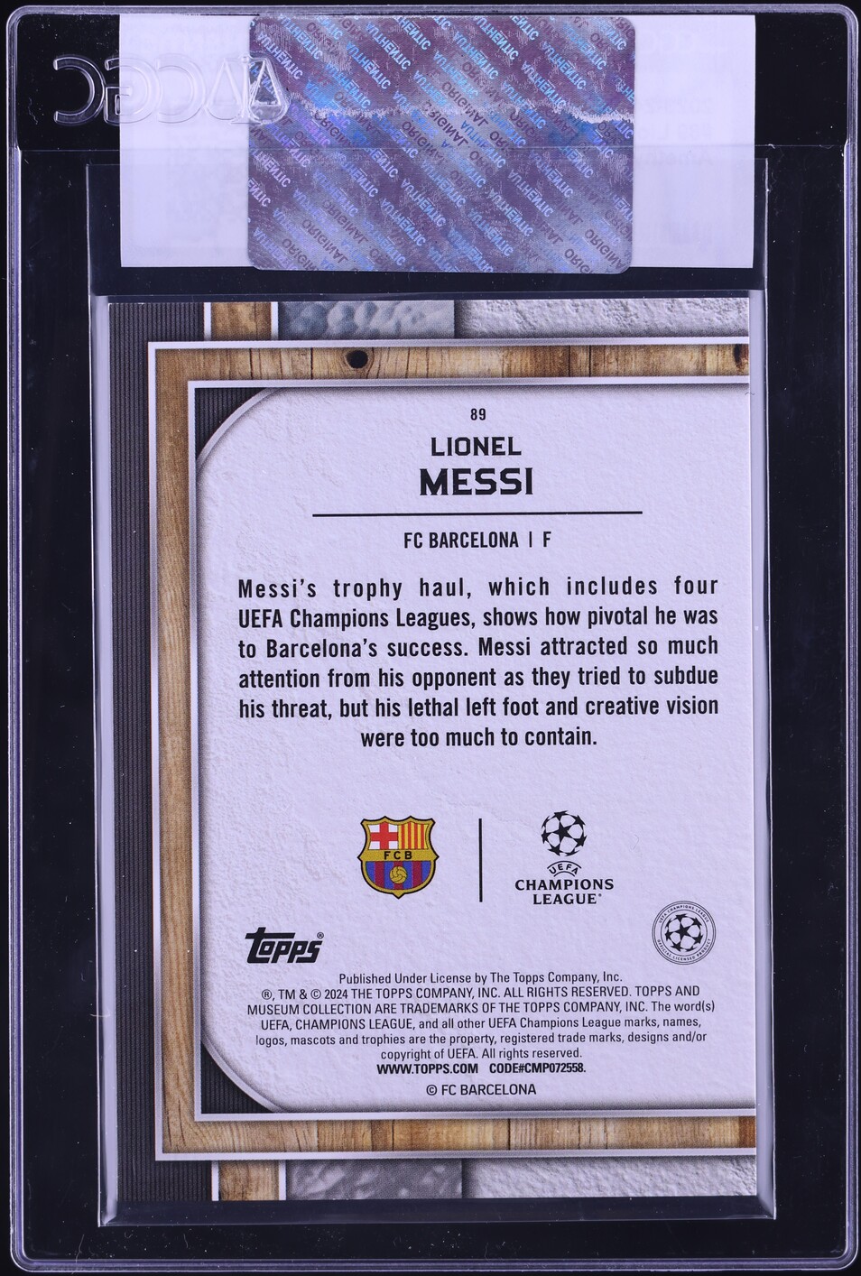 2023 Topps Museum Collection UCL Amethyst Lionel Messi /99 #89 CGC AUTH