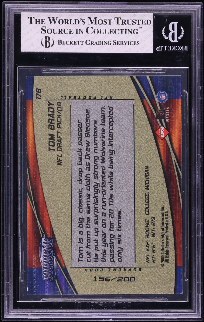 2000 Collector's Edge Supreme Hologold Tom Brady ROOKIE /200 #176 BGS 7.5 NRMT+ - Photo 2