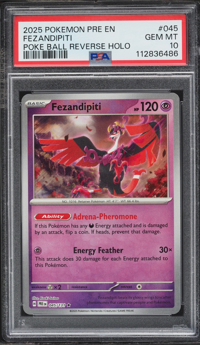 2025 Pokemon Scarlet & Violet Prismatic Evolutions Reverse Holo Fezandipiti #45 PSA 10 GEM MINT