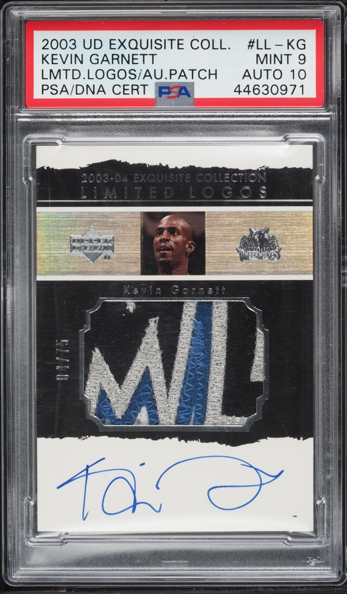 2003 Exquisite Collection Limited Logos Kevin Garnett PATCH AUTO DNA 10 /75 #LL-KG PSA 9 MINT