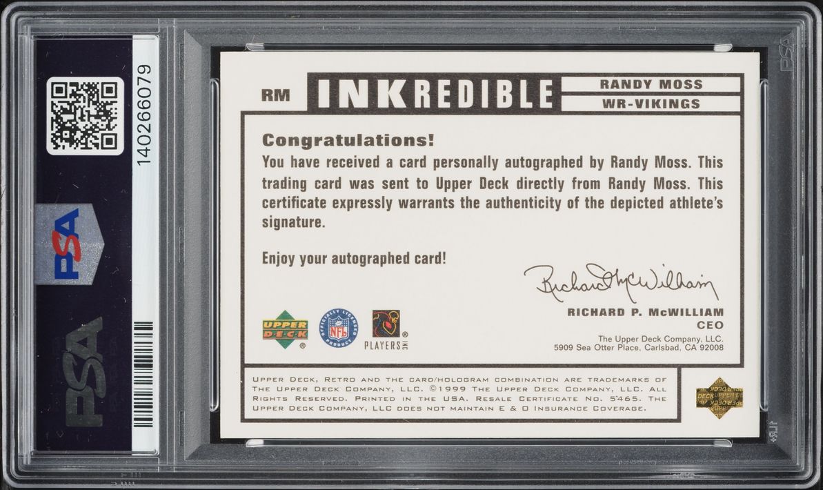 1999 Upper Deck Retro Inkredible Gold Randy Moss AUTO /84 #RM PSA 6 EXMT