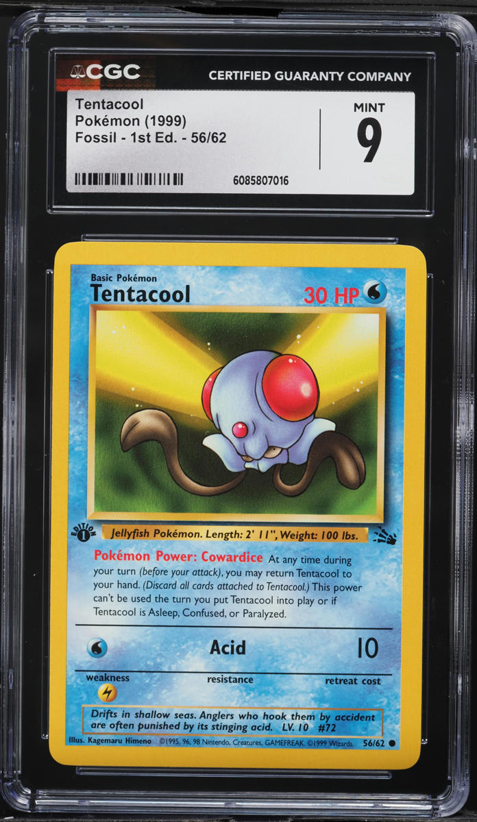 1999 Pokemon Fossil 1st Edition Tentacool #56 CGC 9 MINT