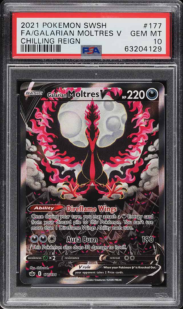 2021 Pokemon Sword & Shield Chilling Reign Full Art Galarian Moltres V #177 PSA 10 GEM MINT