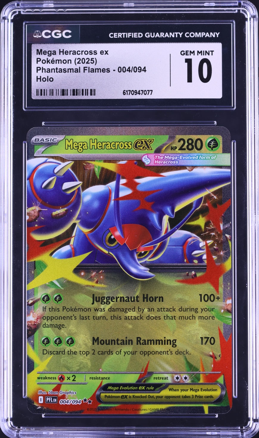 2025 Pokemon Mega Evolution Phantasmal Flames Holo Mega Heracross ex #4 CGC 10 GEM MINT